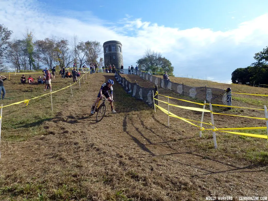 Heading up to the tower, and then back down. © Cyclocross Magazine