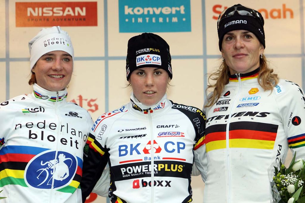 Vos, Cant, Kupfernagel (l to r) on the Elite women\'s podium ©Bart Hazen