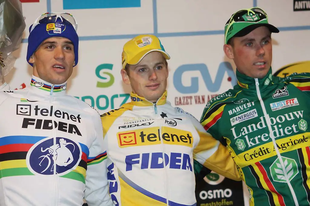 Stybar, Pauwels, Nys (l to r) on the Elite men\'s podium ©Bart Hazen