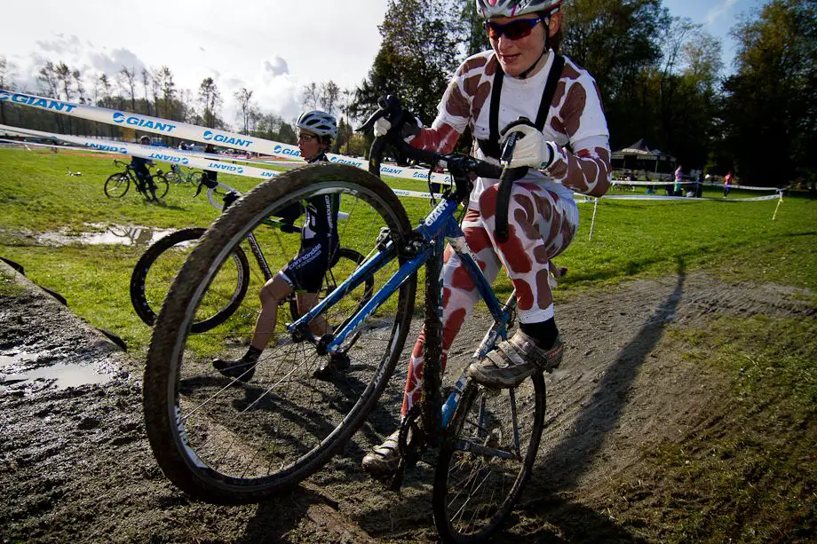     Sandra Walter\'s costume gives her the power to hop over the step other riders had to run. © Doug Brons