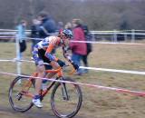 Wyman racing in orange at the British National Championships. Photo Courtesy Helen Wyman