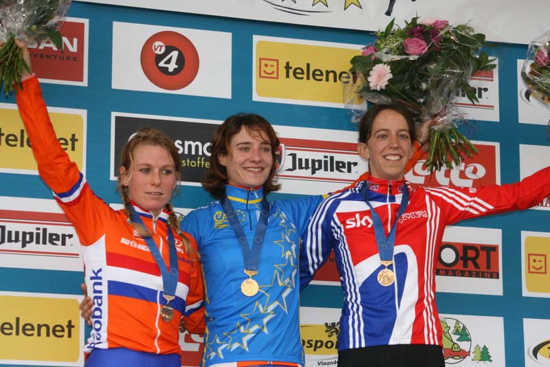 The women's podium, 2009 European Cyclocross Championships. ? Bart Hazen