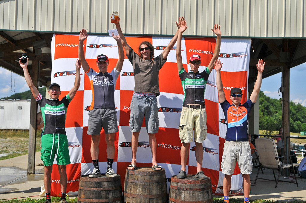 The overall men\'s podium at the 2012 Hilly Billy Roubaix. © Fred Jordan 