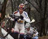 Stybar carries his bike through Hoogerheide on his way to the World Cup title. ? Bart Hazen