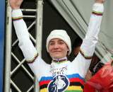 Vos, joyous on the podium in Hoogerheide.? Bart Hazen