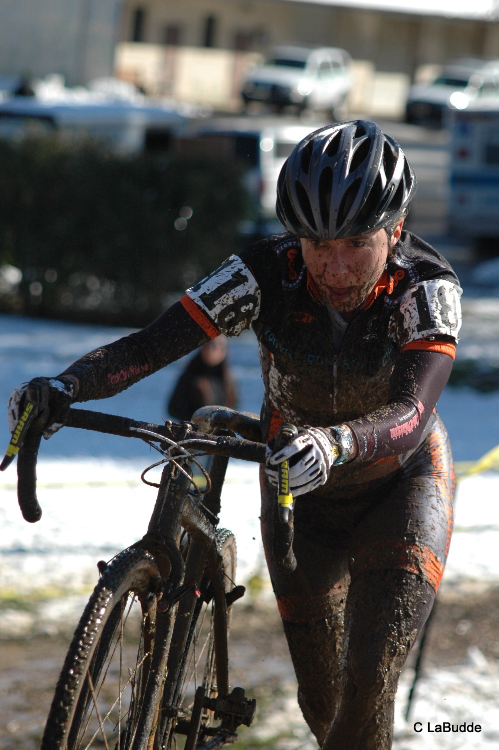 Erica Yozell pushing up the muddy run-up at HPCX 2011 © Chris LaBudde   