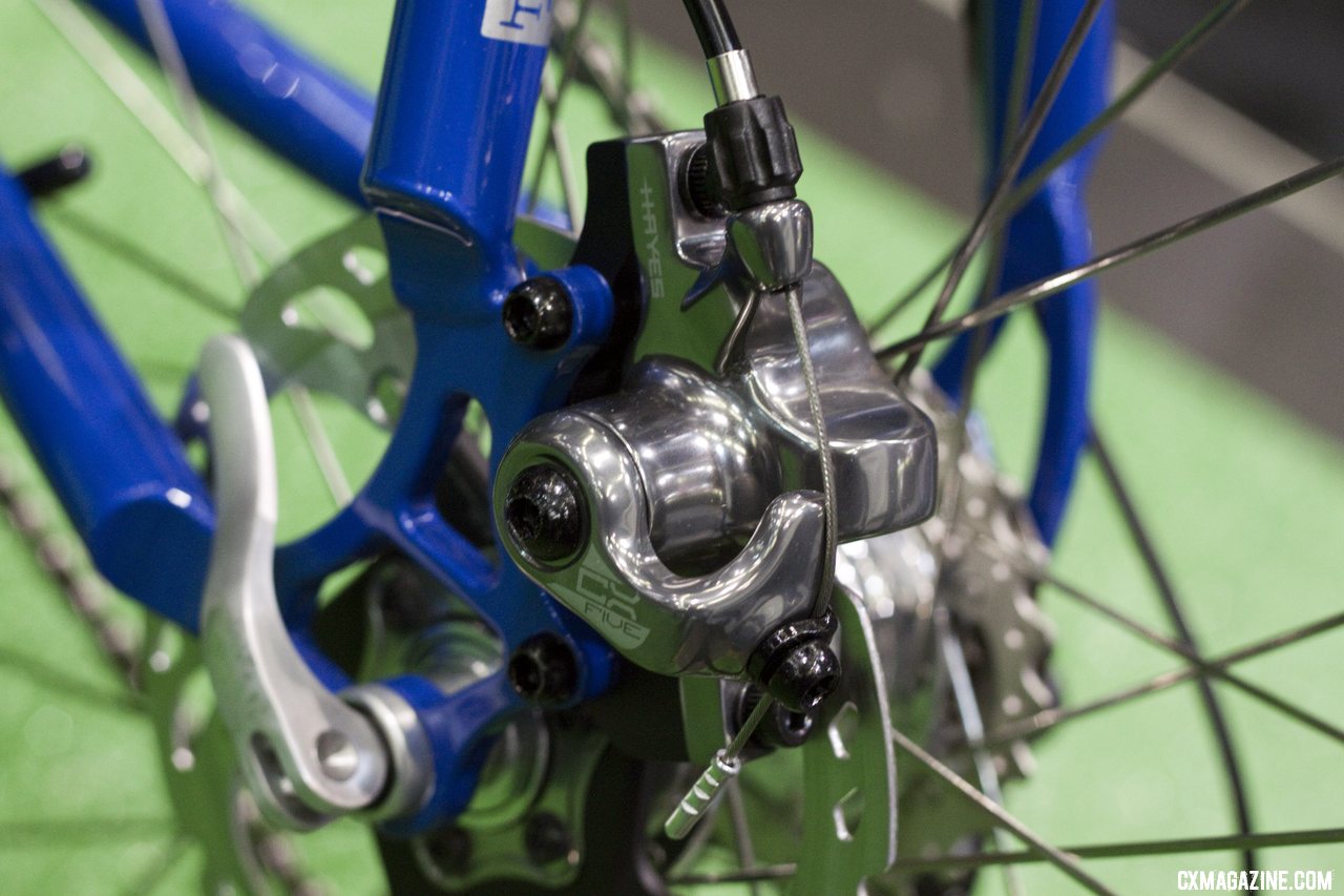 Hayes CX5 mechanical disc brakes on IF\'s Titanium Factory Lightweight Cyclocross Bike. ©Cyclocross Magazine