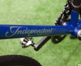 Branding without stickers - IF's Titanium Factory Lightweight Cyclocross Bike's titanium painted downtube. ©Cyclocross Magazine