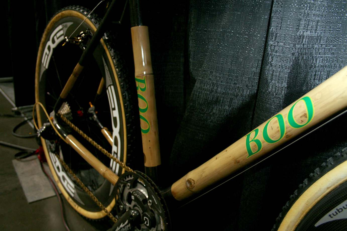 Boo\'s hand-made, bamboo and carbon cyclocross bike at Interbike 