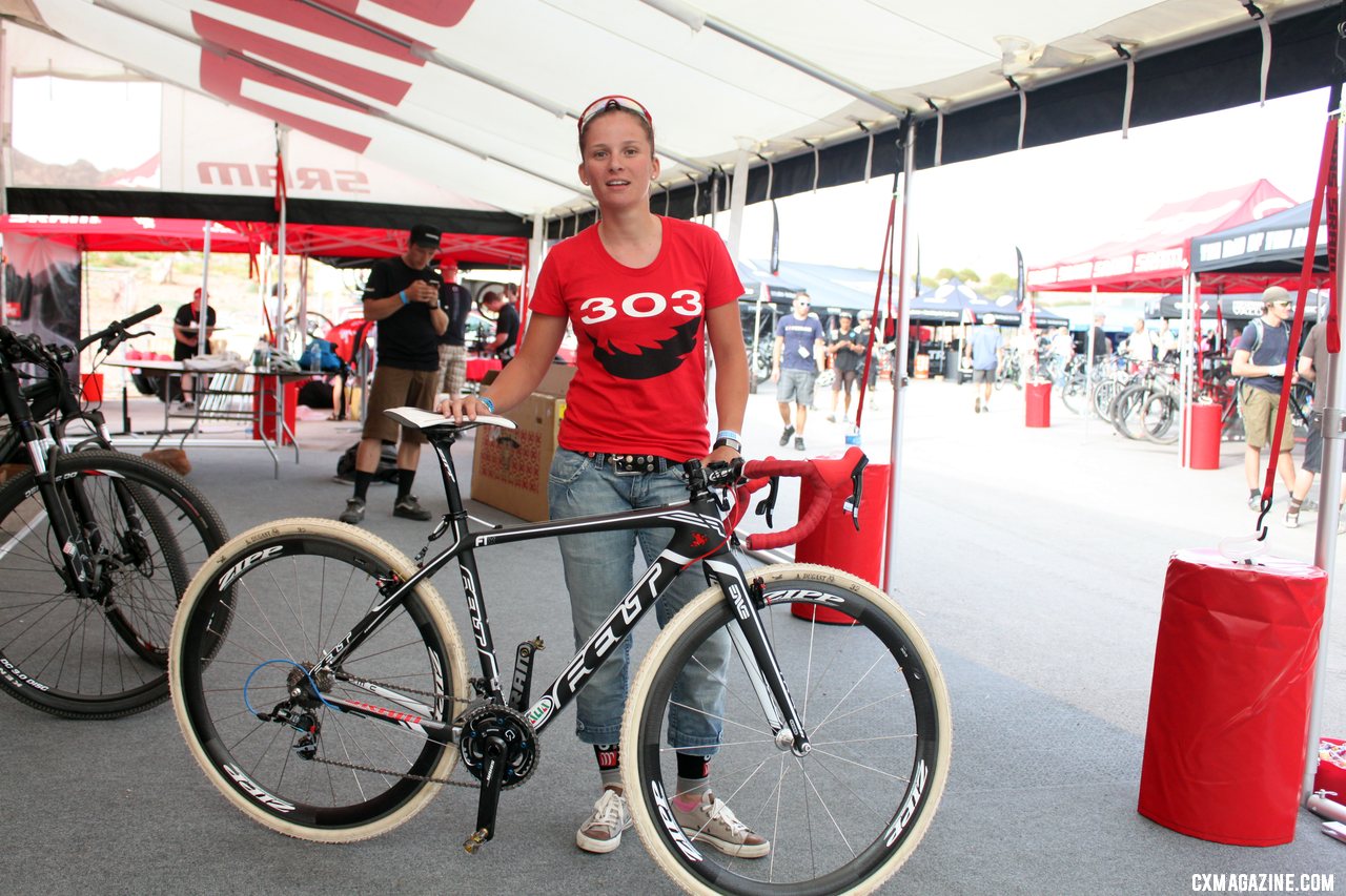 Caroline Mani posing with her carbon Felt 1x cyclocross bike, full equipped with SRAM and Zipp componentry. © Cyclocross Magazine