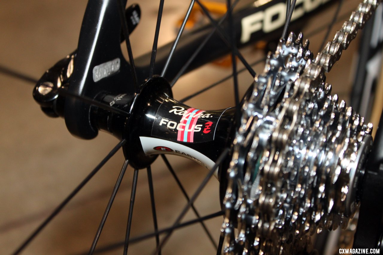 Even the hubs of his Easton EC90SL wheels are branded with the Rapha / Focus logo. © Cyclocross Magazine