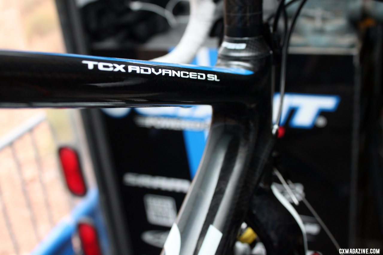 Kelli Emmett\'s Giant carbon TCX Advanced SL - being built the day before CrossVegas 2011. © Cyclocross Magazine