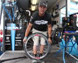 Kelli Emmett moved from the Giant alloy TCX0 to the carbon TCX Advanced - being built with Schwalbe Racing Ralph tires on the training wheels the day before CrossVegas 2011. © Cyclocross Magazine