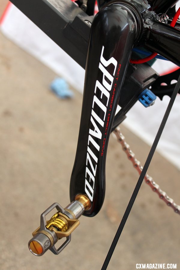 Todd Wells\' 2012 Specialized Crux Expert utilizes Specialized\'s own carbon crankset and Crank Brothers Eggbeater 11 titanium pedals. © Cyclocross Magazine