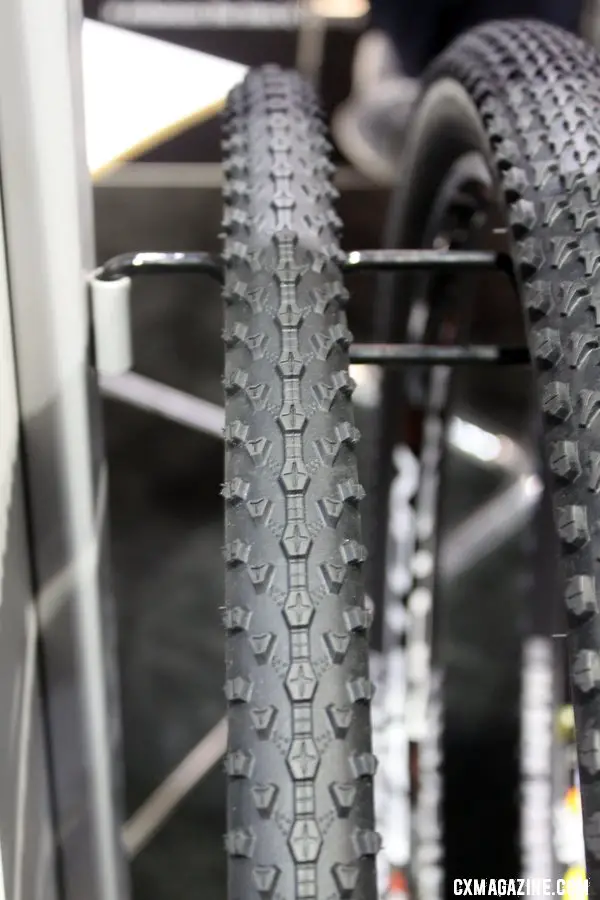 Vredestein\'s new Black Panther cyclocross tires. Cyclocross Tires at Interbike 2011. © Cyclocross Magazine