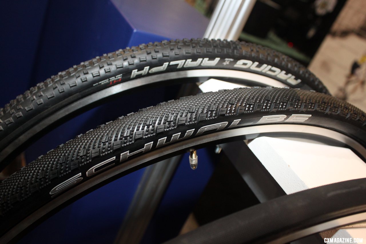 Schwalbe\'s tubulars now adds about 1mm more to its width and height, and adds a Sammy Slick tread option to its growing tubular line-up. Cyclocross Tires at Interbike 2011. © Cyclocross Magazine