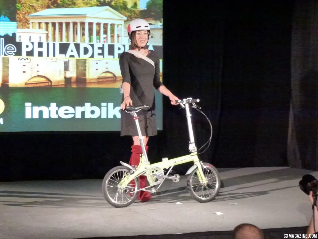 Philly cool in a simple dress with signature red boots. © Cyclocross Magazine