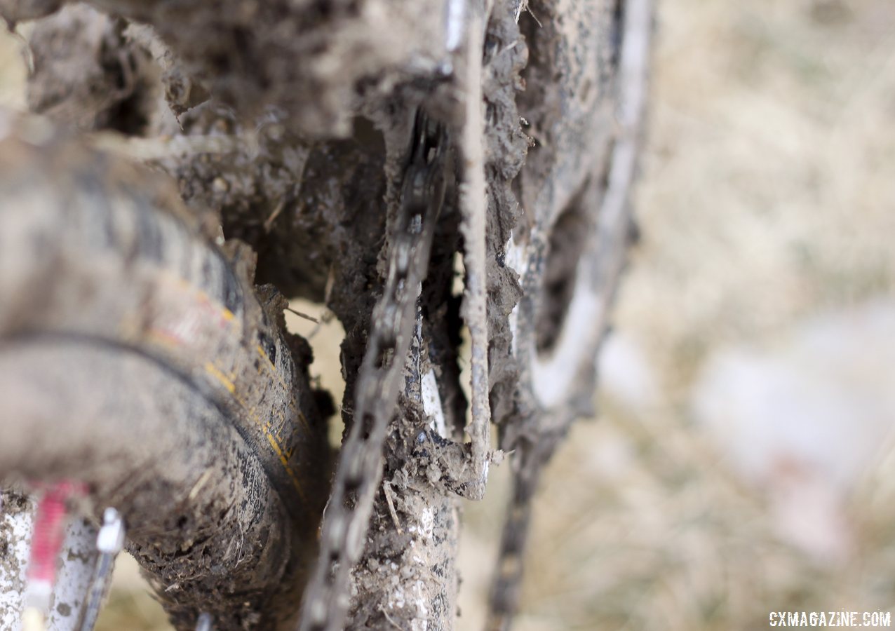 Adequate mud clearance on Jake Wells\' Ridley X-Fire Disc cyclocross bike. © Cyclocross Magazine