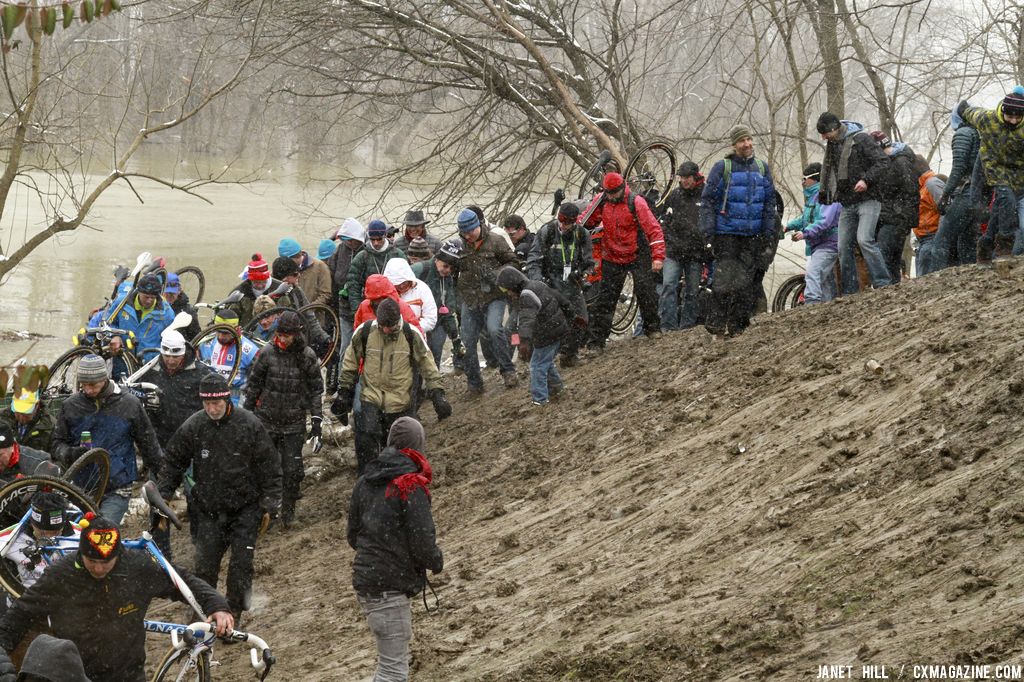 Escaping the flooding at the Elite World Championships of Cyclocross. © Janet Hill