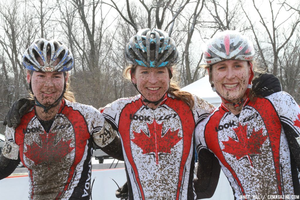 The Canadian women post-race at the Elite World Championships of Cyclocross. © Janet Hill