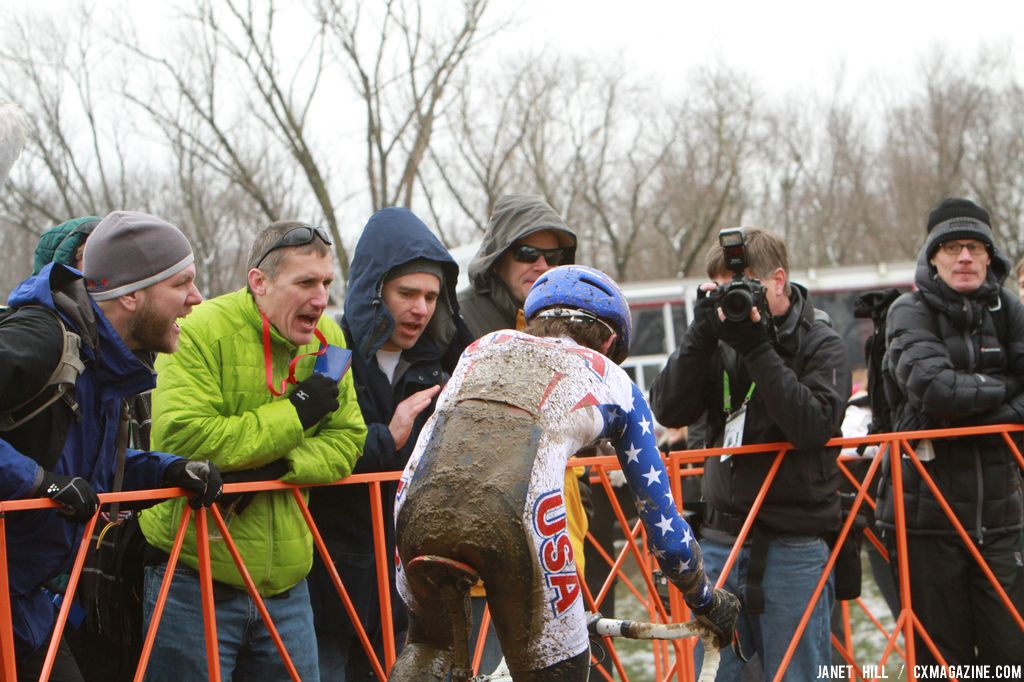 A muddy American at the Elite World Championships of Cyclocross. © Janet Hill