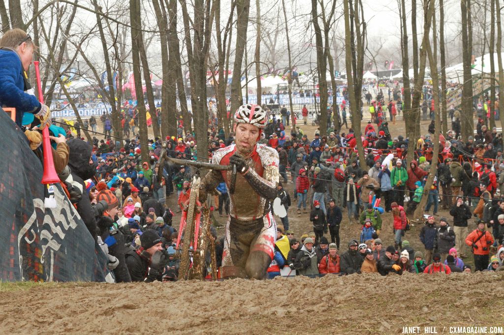 Canadian Mike Garrigan crests the hill at the Elite World Championships of Cyclocross. © Janet Hill