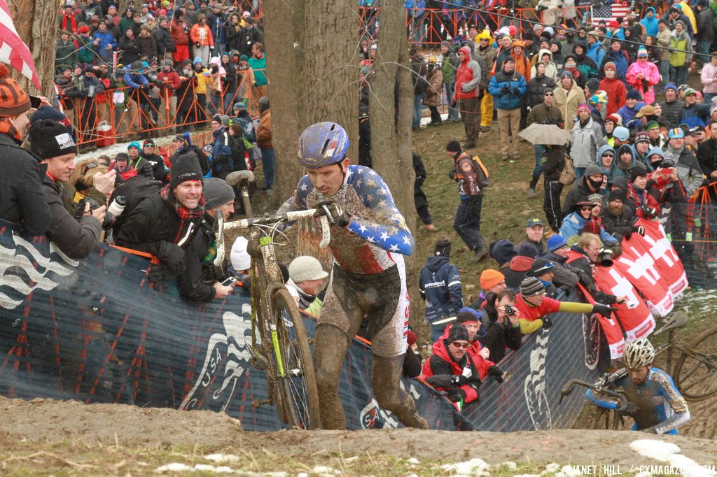 Trebon runs up the hill at the Elite World Championships of Cyclocross. © Janet Hill