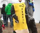 Award for most random costume goes to the No. 2 pencil at the Elite World Championships of Cyclocross. © Janet Hill