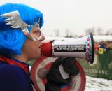 Megan is the American superfan at the Elite World Championships of Cyclocross. © Janet Hill