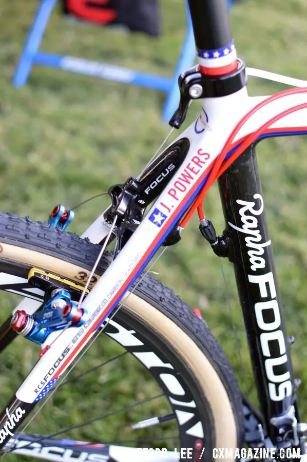 The Rapha-Focus team bikes were specially painted to reflect Powers\' National Champ status, while the other team bikes are a more sedate matte black. ©Cyclocross Magazine