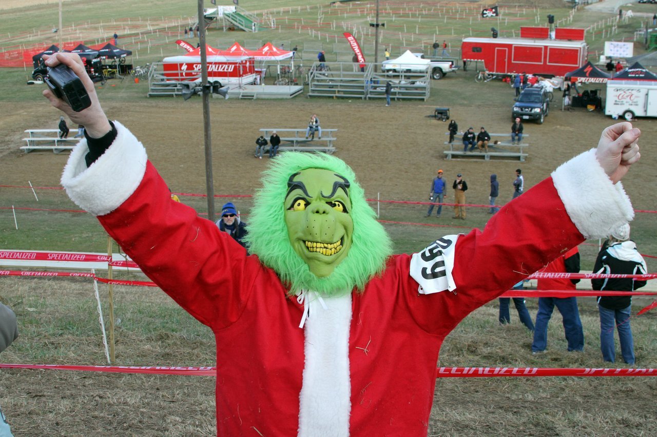 The Grinch, a Jingle Cross favorite, cheered on the riders on Sunday afternoon. Jingle Cross 2010 Day 3. © Amy Dykema