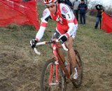 Todd Wells in the switchback as the Grinch looks on. Jingle Cross 2010 Day 3. © Amy Dykema