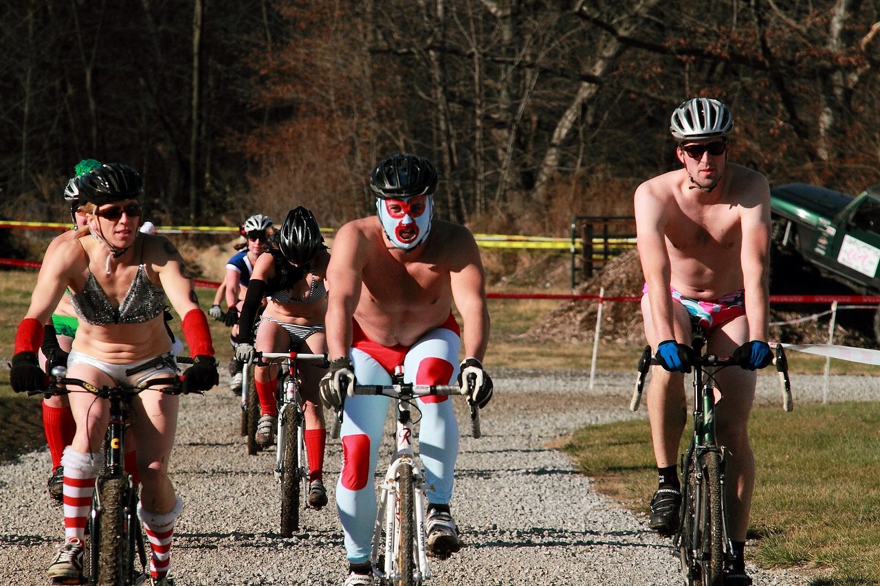 Many braved the colder temps and worked on their tans. Jingle Cross 2010 Day 3. © Michael McColgan