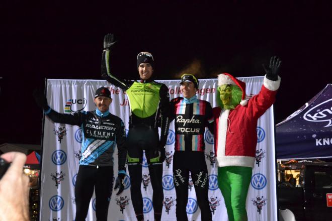 Berden, Driscoll, Jones and the Grinch top the podium Day 1 of Jingle Cross. © Elisabeth Reinkordt