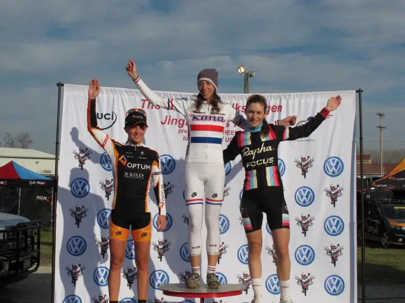 Women\'s podium at Jingle Cross Day 3. © Elisabeth Reinkoldt