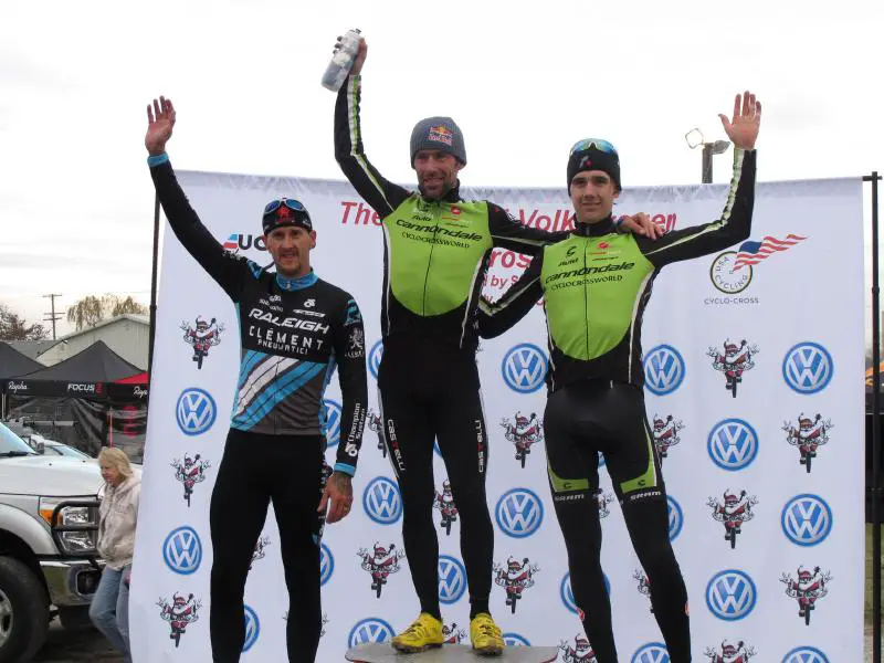 Men\'s podium at Jingle Cross Day 3. © Elisabeth Reinkoldt