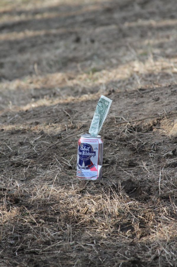 A spectator planted several dollar bills midway up Mt. Krumpet © Amy Dykema
