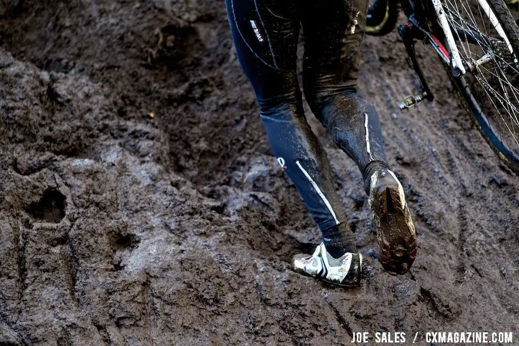 Thick mud greeted the later riders. The stairs got slimy late in the day. © Joe Sales