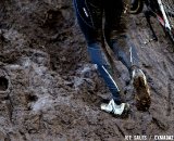 Thick mud greeted the later riders. The stairs got slimy late in the day. © Joe Sales