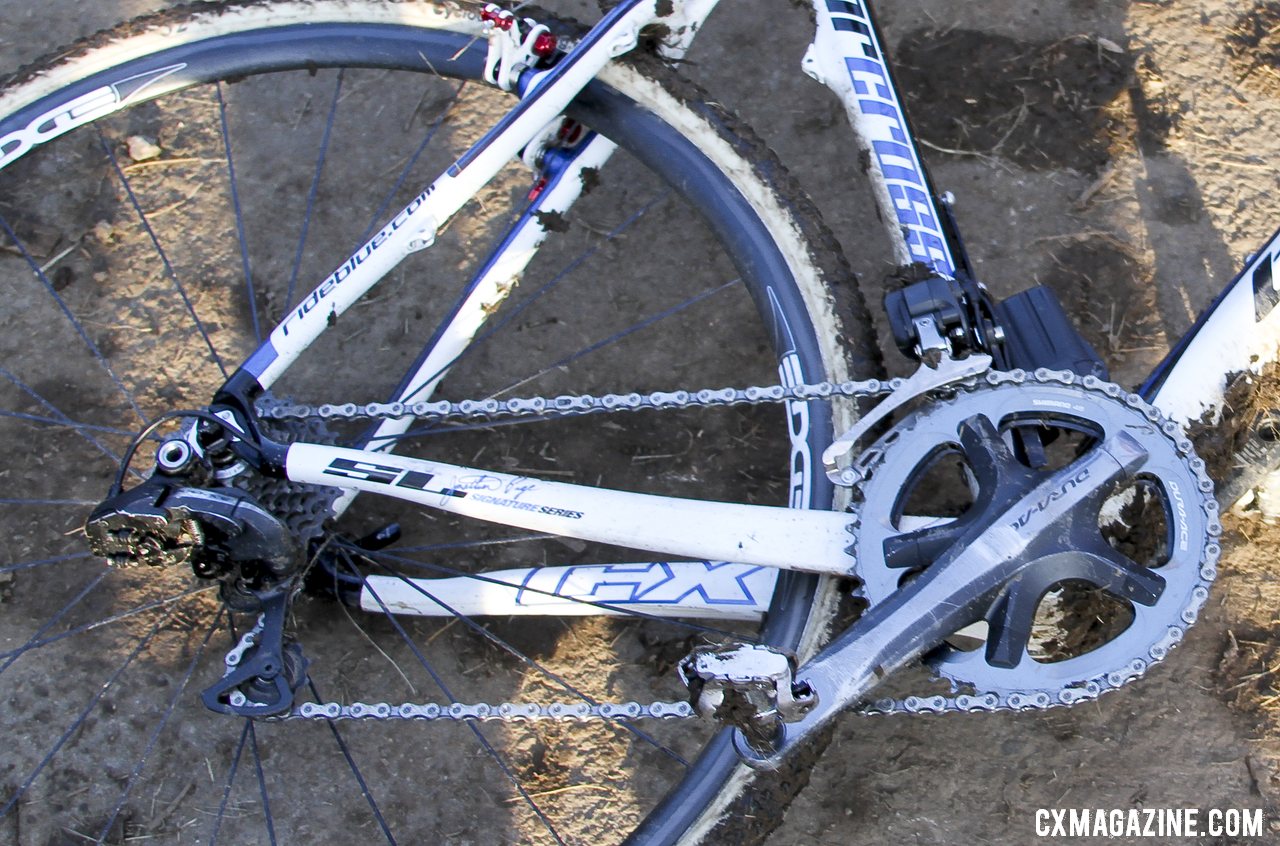 The M540 pedals and Shimano Dura-Ace 7900 crankset with 46/39t chainrings are two of the few holdovers from his 2012 build (pictured). © Cyclocross Magazine