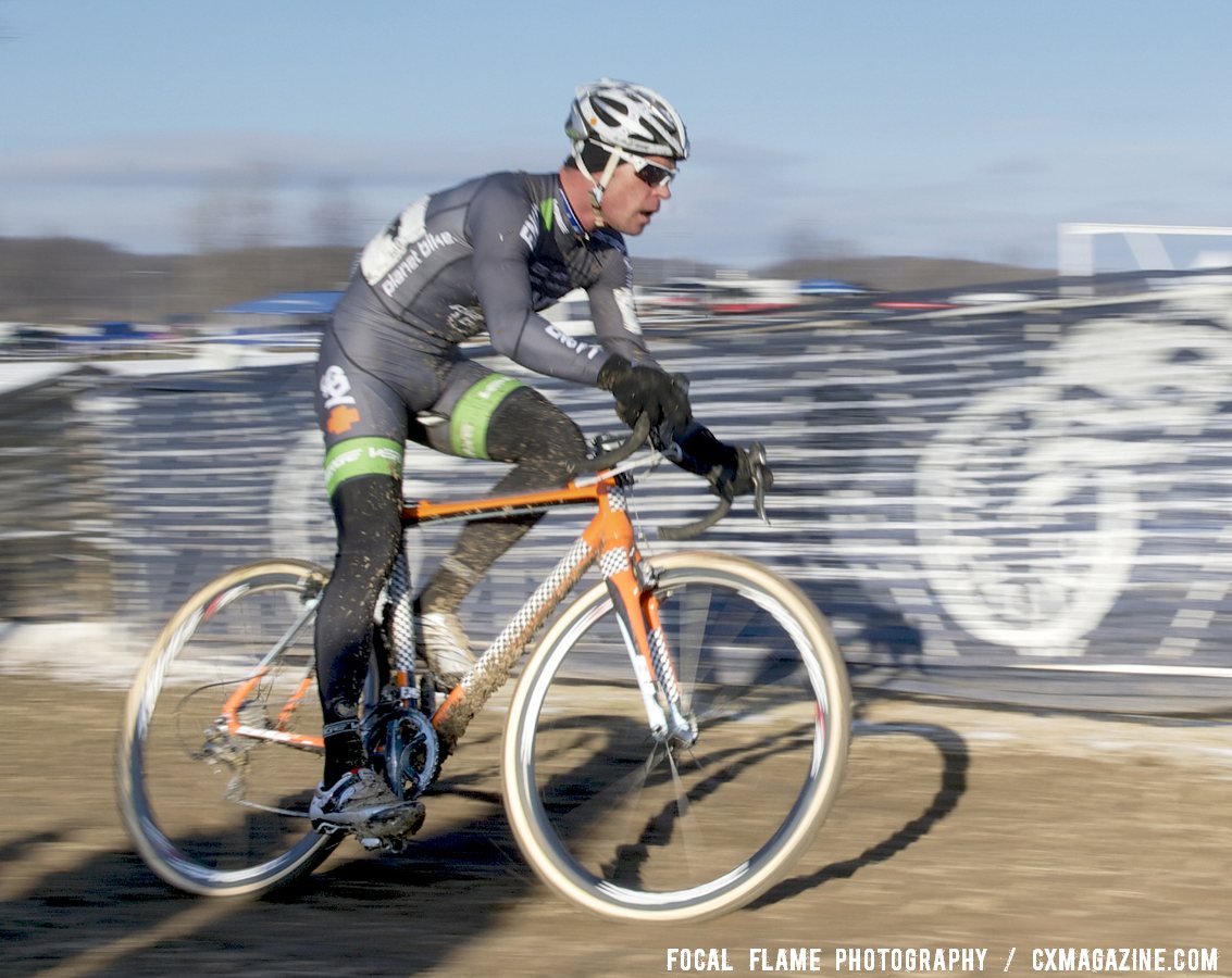 Jonathan Page powered Shimano\'s top-shelf 7900 10-speed crankset, in 172.5mm length, with 46/39 chainrings. 2013 Cyclocross National Championships. © Focal Flame Photography