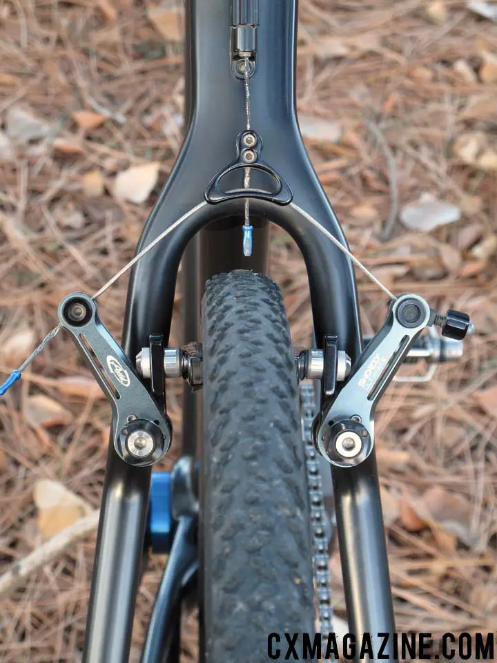 Fountain\'s RXC Pro wishbone and rear Avid Shorty Ultimate, which is also set up narrow for stopping power.