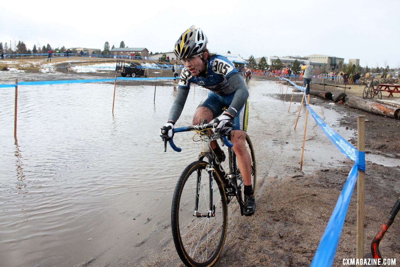 Morse in second trying to avoid the deep puddle. © Cyclocross Magazine