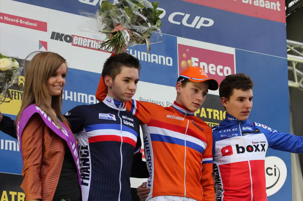 Mathieu Van Der Poel (Ned) took the win with Anthony Turgis (Fra) and Quentin Jauregui (Fra) following closely behind. ©Thomas van Bracht  