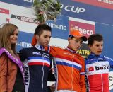 Mathieu Van Der Poel (Ned) took the win with Anthony Turgis (Fra) and Quentin Jauregui (Fra) following closely behind. ©Thomas van Bracht  