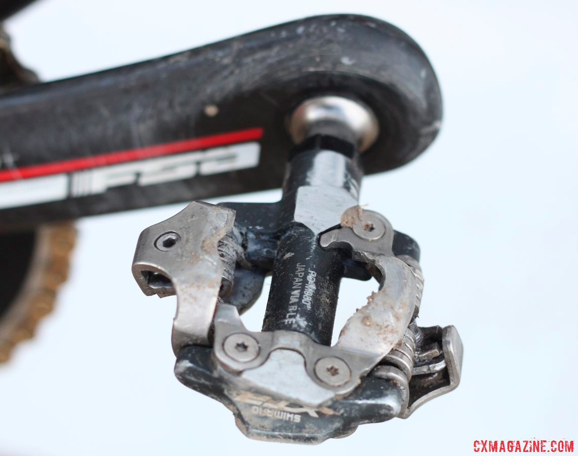 Lindine raced the Shimano XTR M-980 pedals, without mud problems at the 2014 Nationals. © Cyclocross Magazine