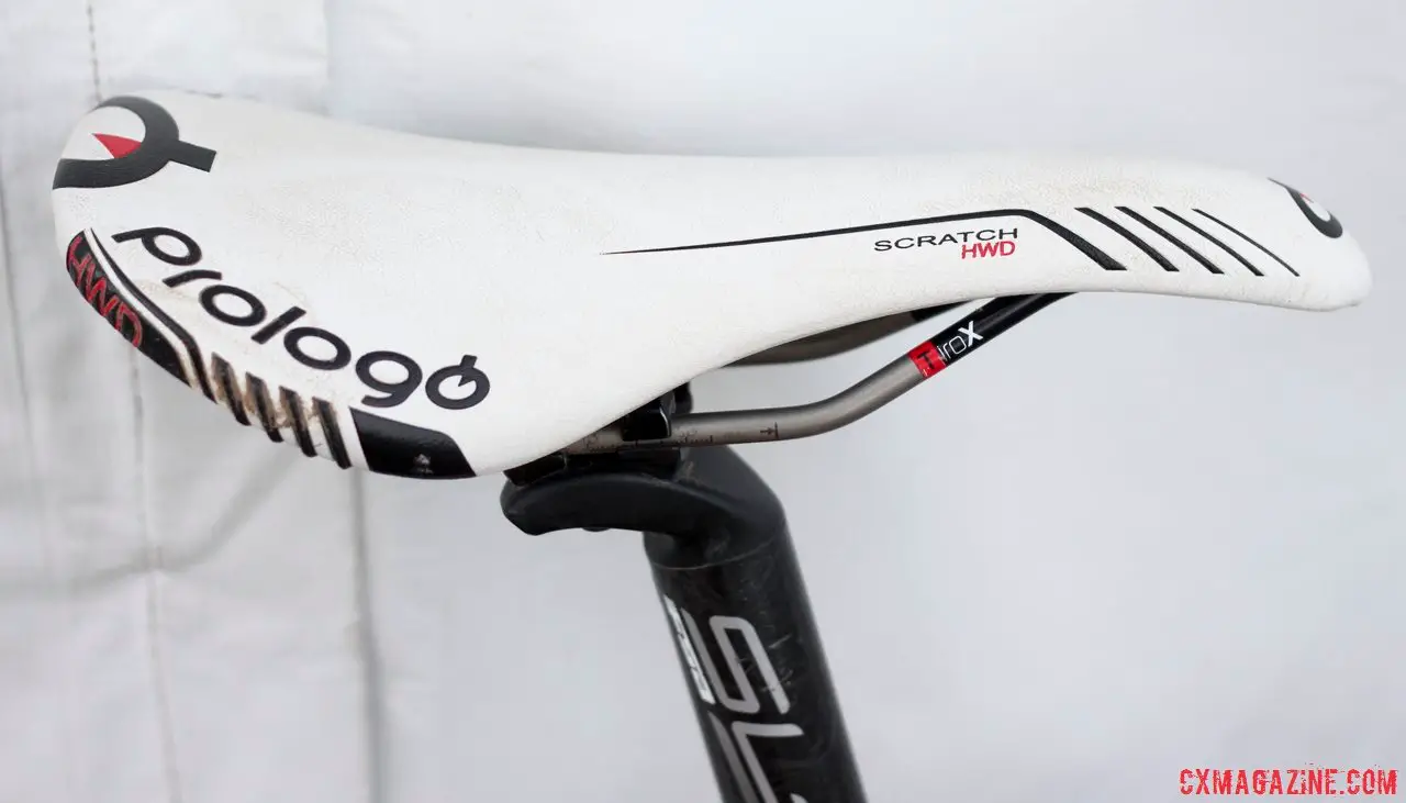Prologo Scratch HWD saddle on 2014 Masters 30-34 National Champion Justin Lindine\'s Redline Conquest Team Disc cyclocross bike. © Cyclocross Magazine