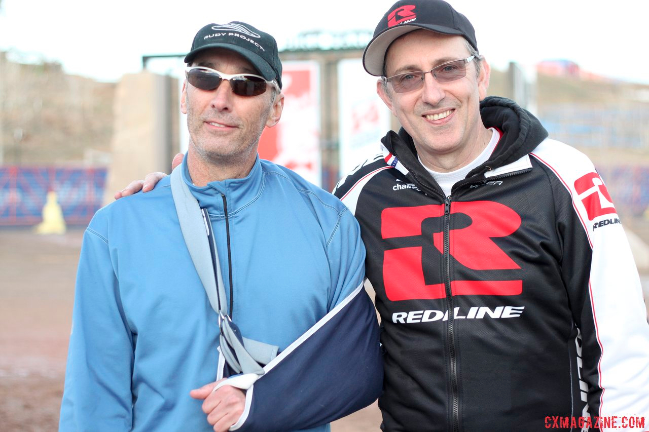 Redline\'s Tim Rutledge with Alan Hills, the man who got him into ’cross before most of us had heard of it. Now, he works to keep the younger generation race-ready. © Cyclocross Magazine