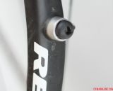 Lindine's frame has canti studs, but they were unused obviously as he relied on TRP HyRd brakes for stopping.  © Cyclocross Magazine