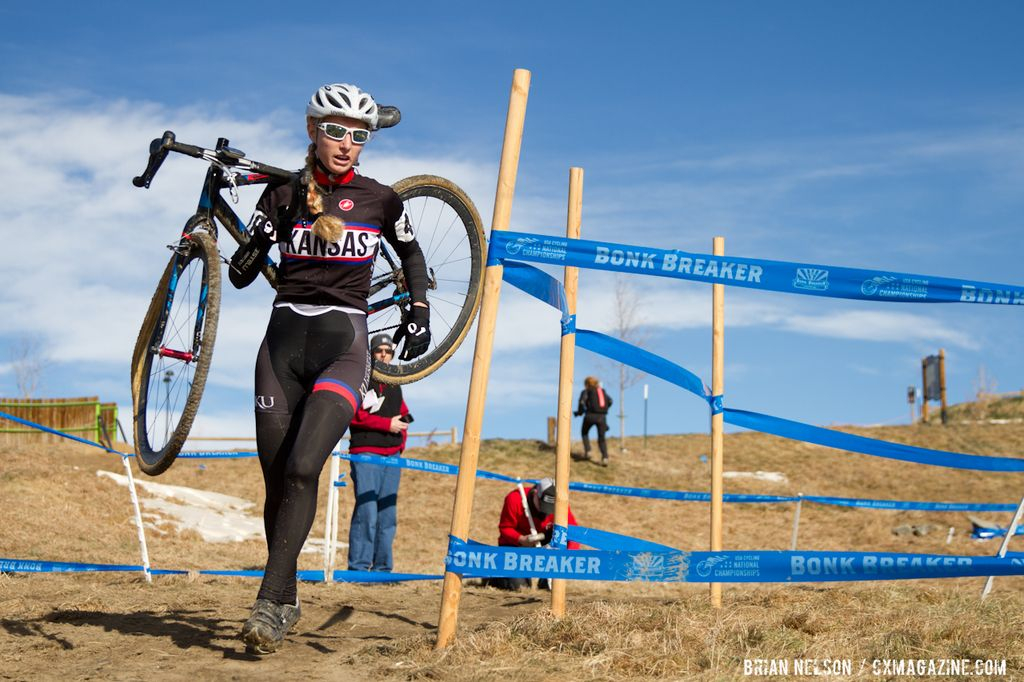 Katerine Kelter (University of Kansas) suffered a mechanical on the first lap.  Â©Brian Nelson